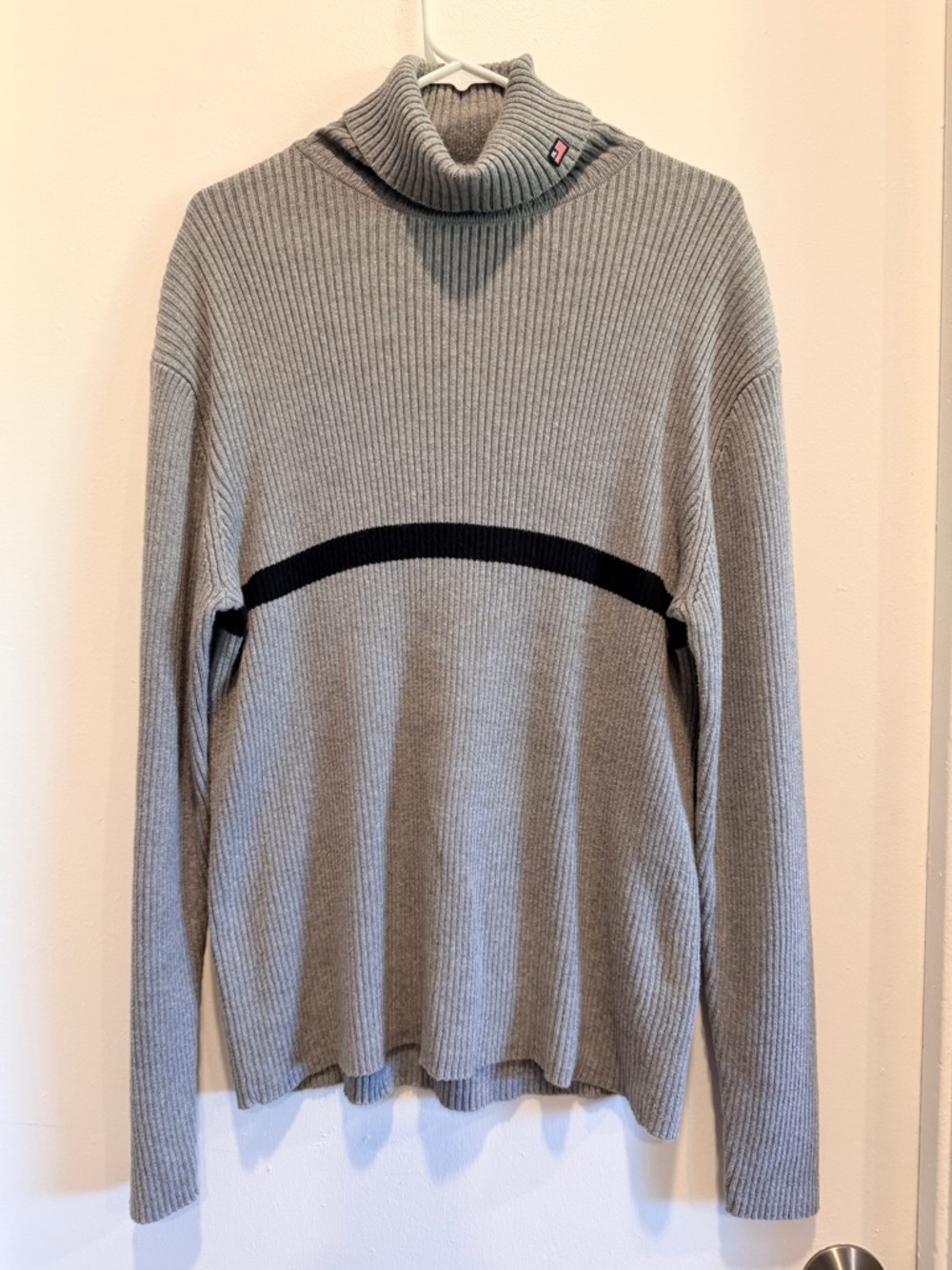 Polo by Ralph Lauren Light Gray Ribbed Turtleneck Sweater with Black Stripe
